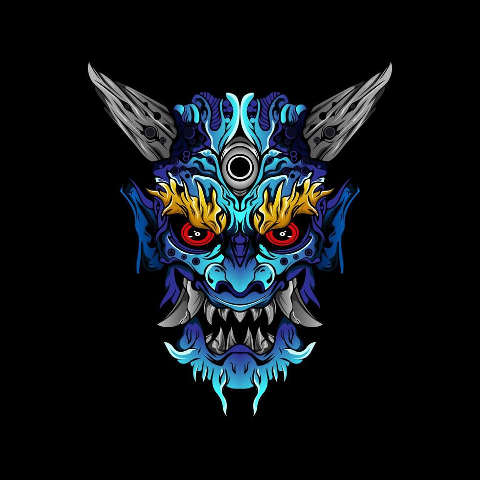 japanese Culture demon hanya mask or oni mask with hand draw style on white background. Ready for Print Apparel and tattoos vector