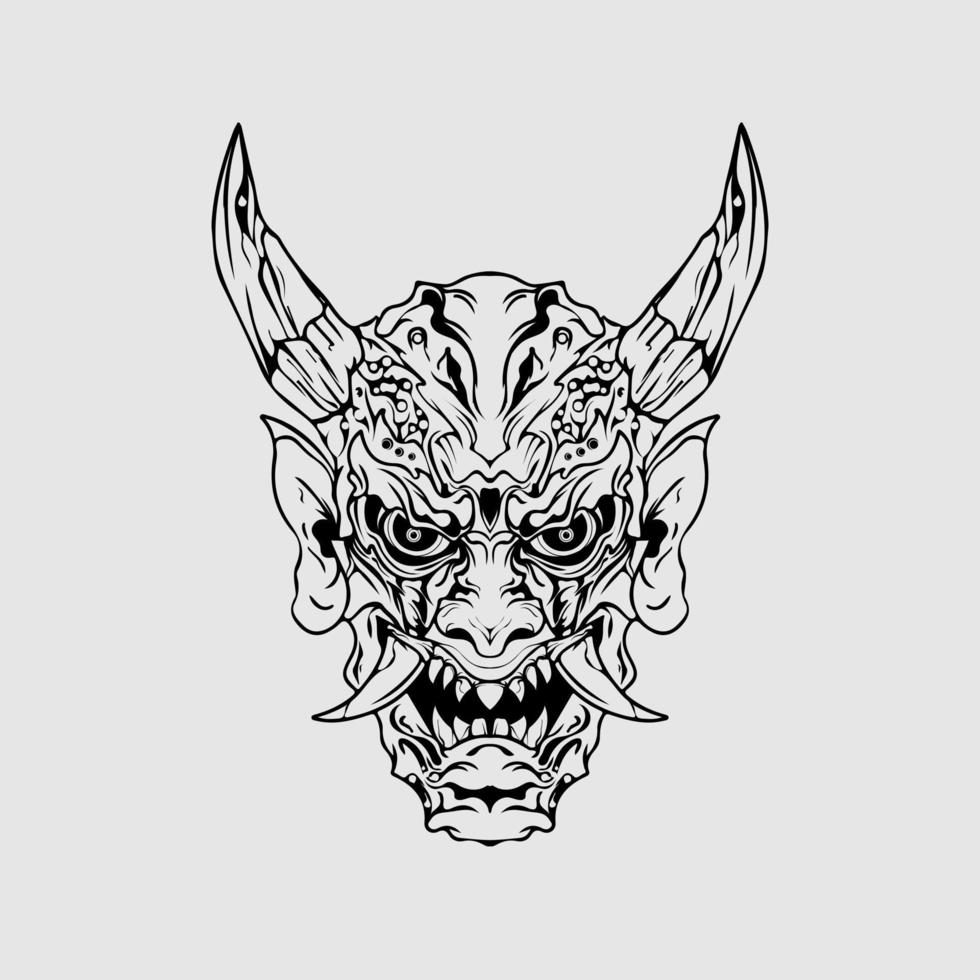 japanese Culture demon mask or oni mask with hand draw style on white background. Ready for Print Apparel and tattoos vector