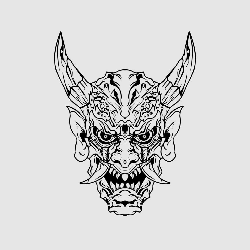 japanese Culture demon mask or oni mask with hand draw style on white background. Ready for Print Apparel and tattoos vector