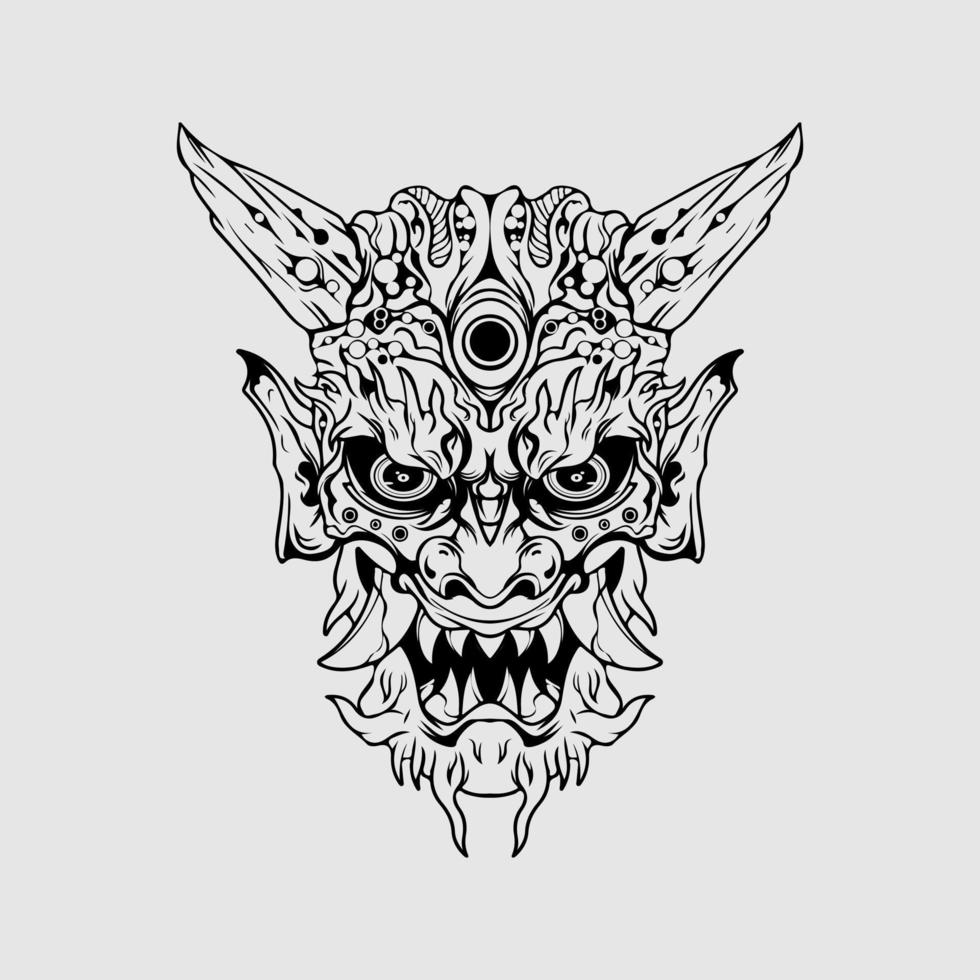 japanese Culture demon mask or oni mask with hand draw style on white background. Ready for Print Apparel and tattoos vector