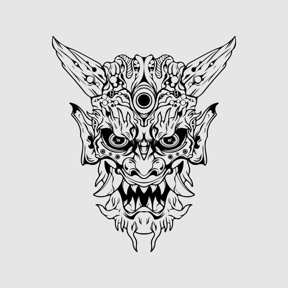 máscara de demonio de la cultura japonesa o máscara oni con estilo de dibujo a mano sobre fondo blanco. listo para imprimir ropa y tatuajes vector