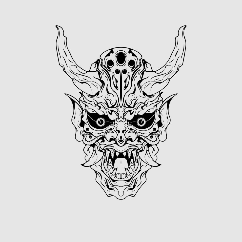 japanese Culture demon mask or oni mask with hand draw style on white background. Ready for Print Apparel and tattoos vector