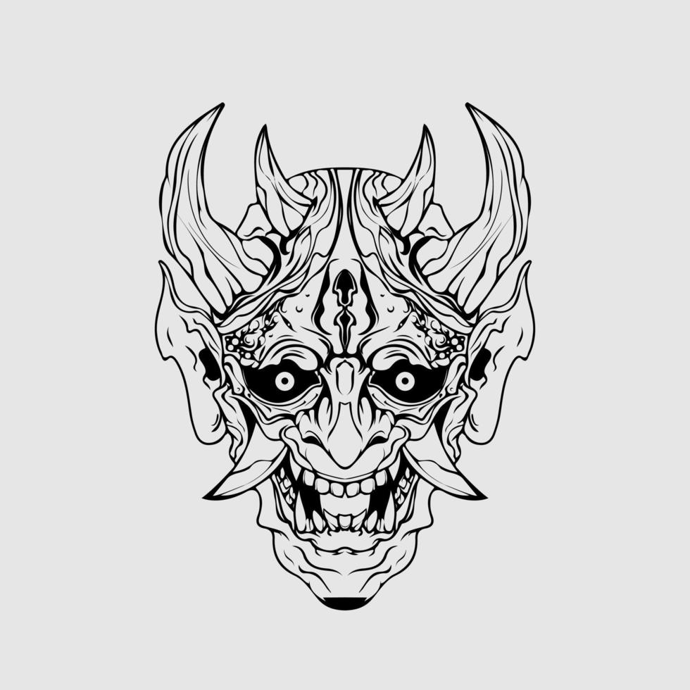 japanese Culture demon mask or oni mask with hand draw style on white background. Ready for Print Apparel and tattoos vector