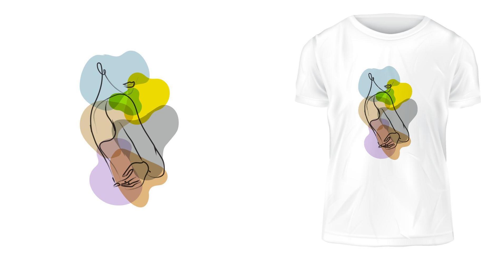 t-shirt design concept, color, and line drawing woman vector