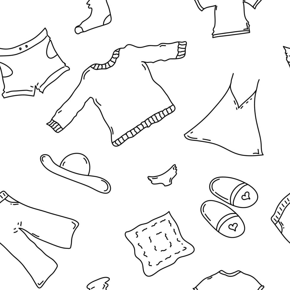 Doodle seamless pattern with fashion objects. Clothes and accessories seamless background in trendy hand-drawn style vector