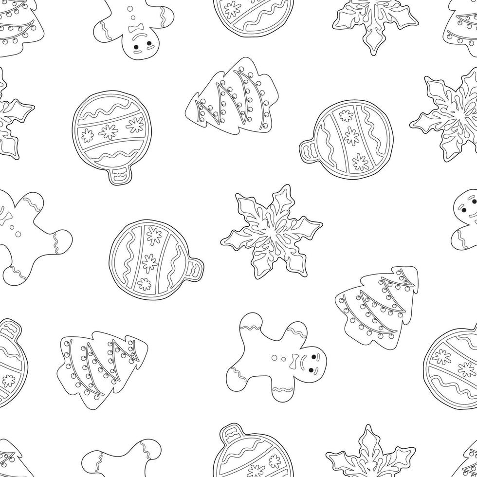 Christmas seamless pattern. Contour images on a white background. Ginger Cookie Pattern vector