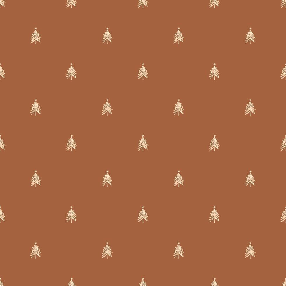 Boho Christmas pattern seamless small Christmas trees. Scandinavian Christmas tree background Cute hand drawing boho style. Vector illustration. Wrapping paper fabric, textile. Winter holidays print