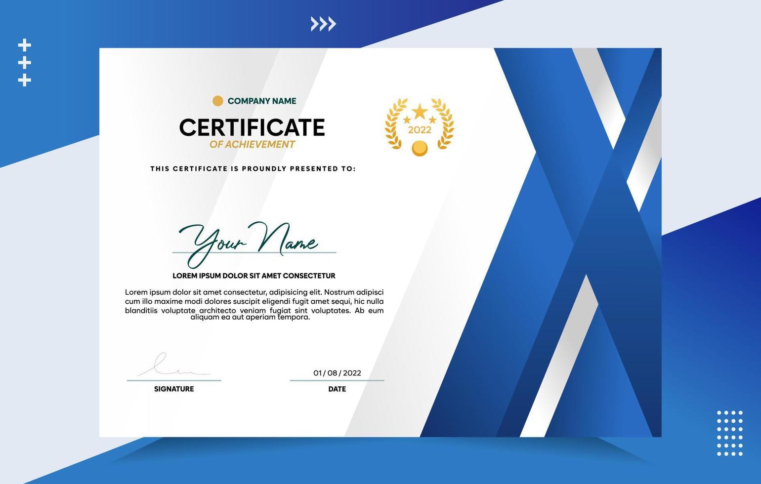 Modern of achievement certificate template vector