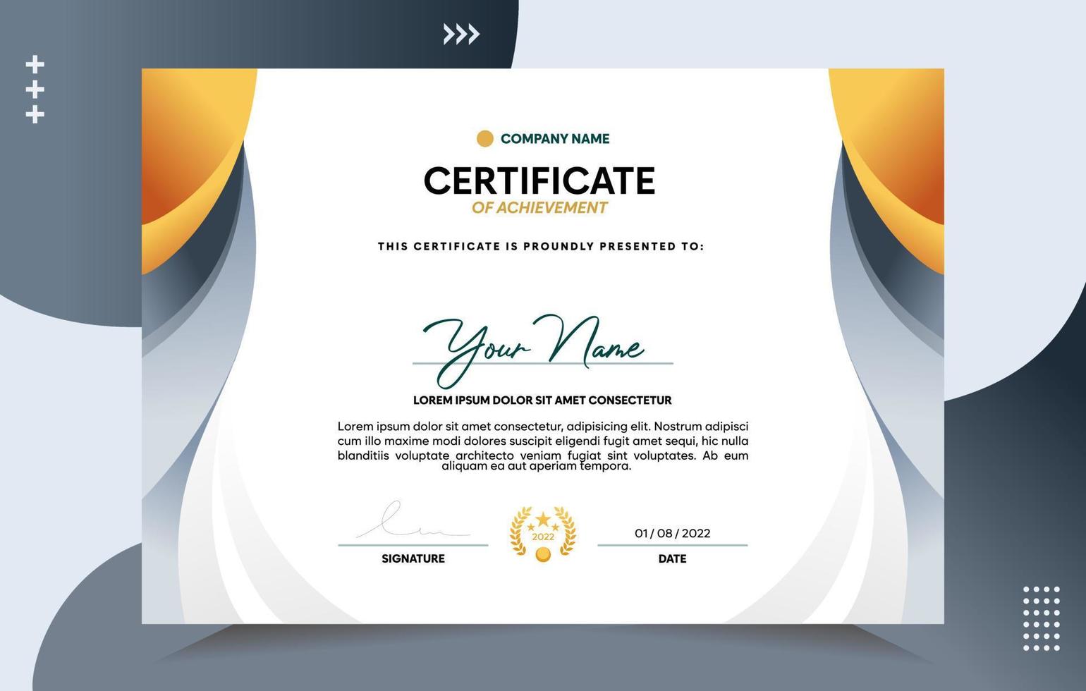 Modern of achievement certificate template vector