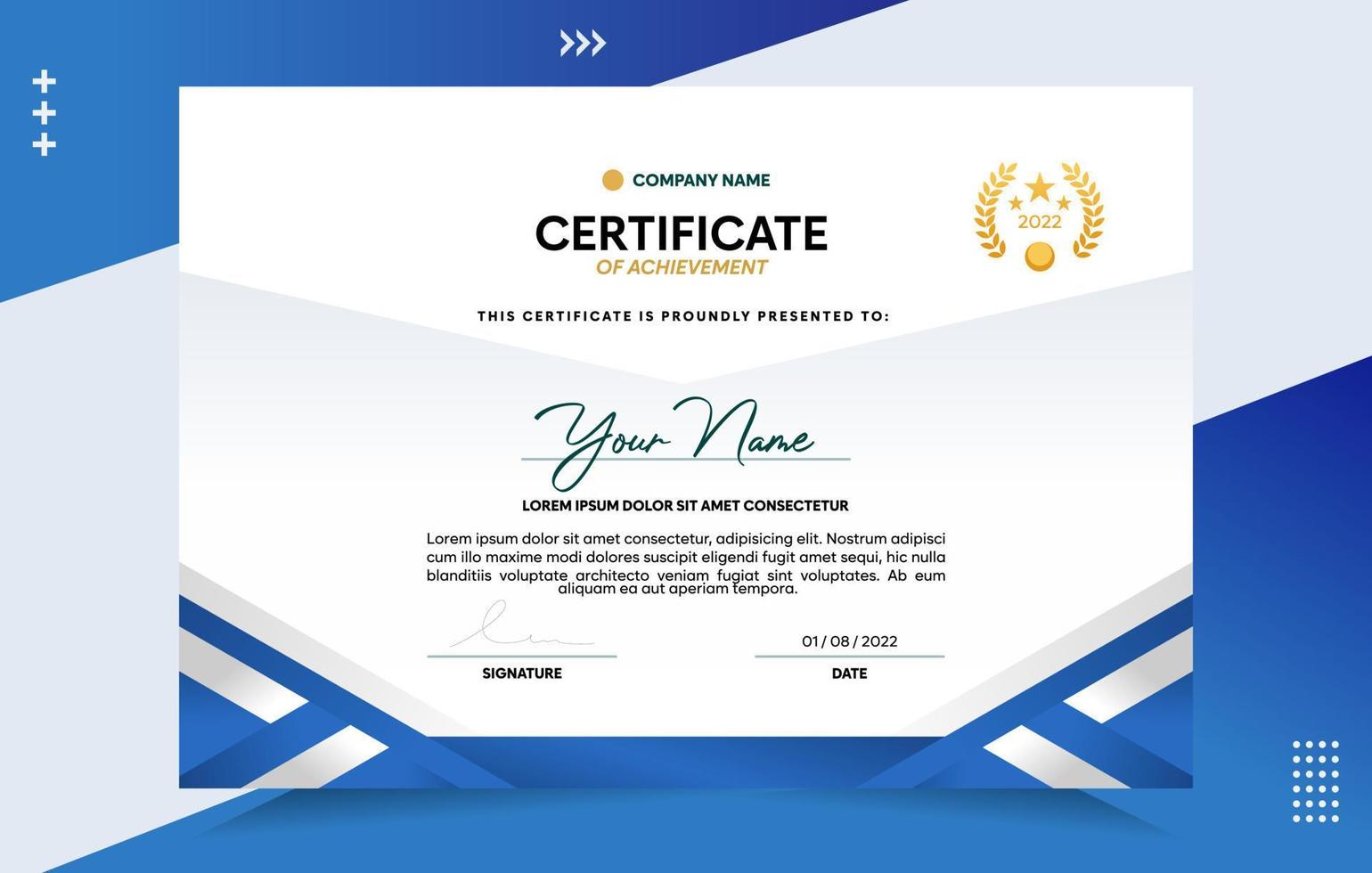 Modern of achievement certificate template vector