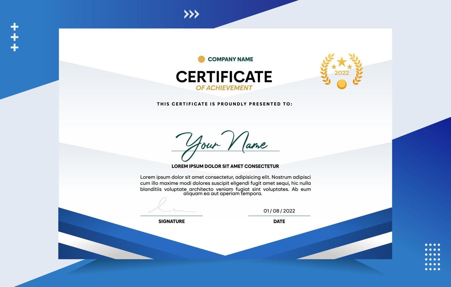 Modern of achievement certificate template vector