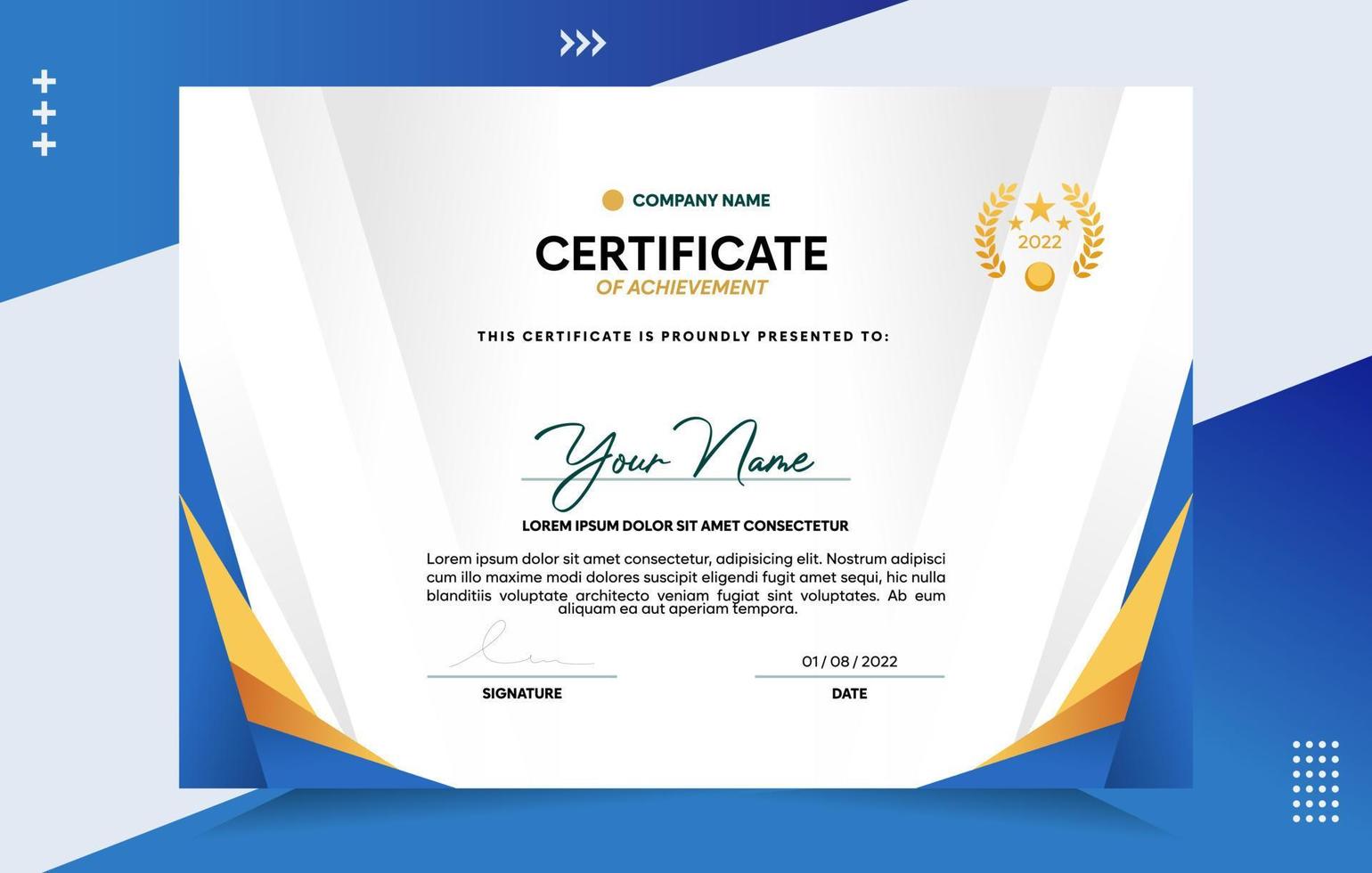 Modern of achievement certificate template vector