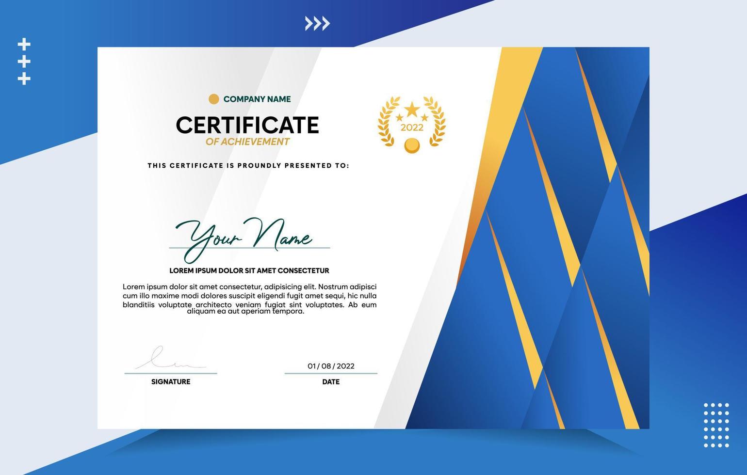 Modern of achievement certificate template vector