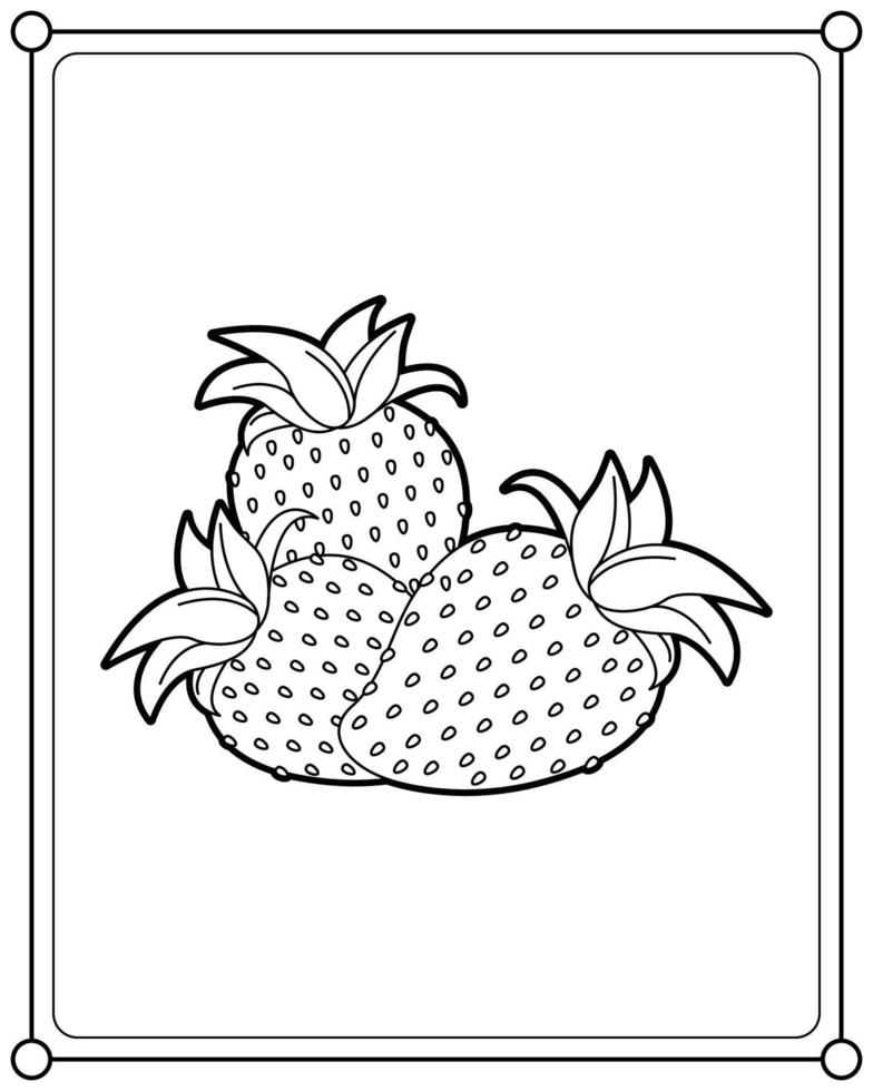 fruta de fresa adecuada para la ilustración de vector de página para colorear de niños