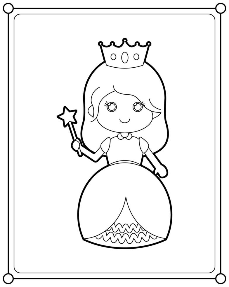 hermosa princesa adecuada para la ilustración de vector de página de color de los niños