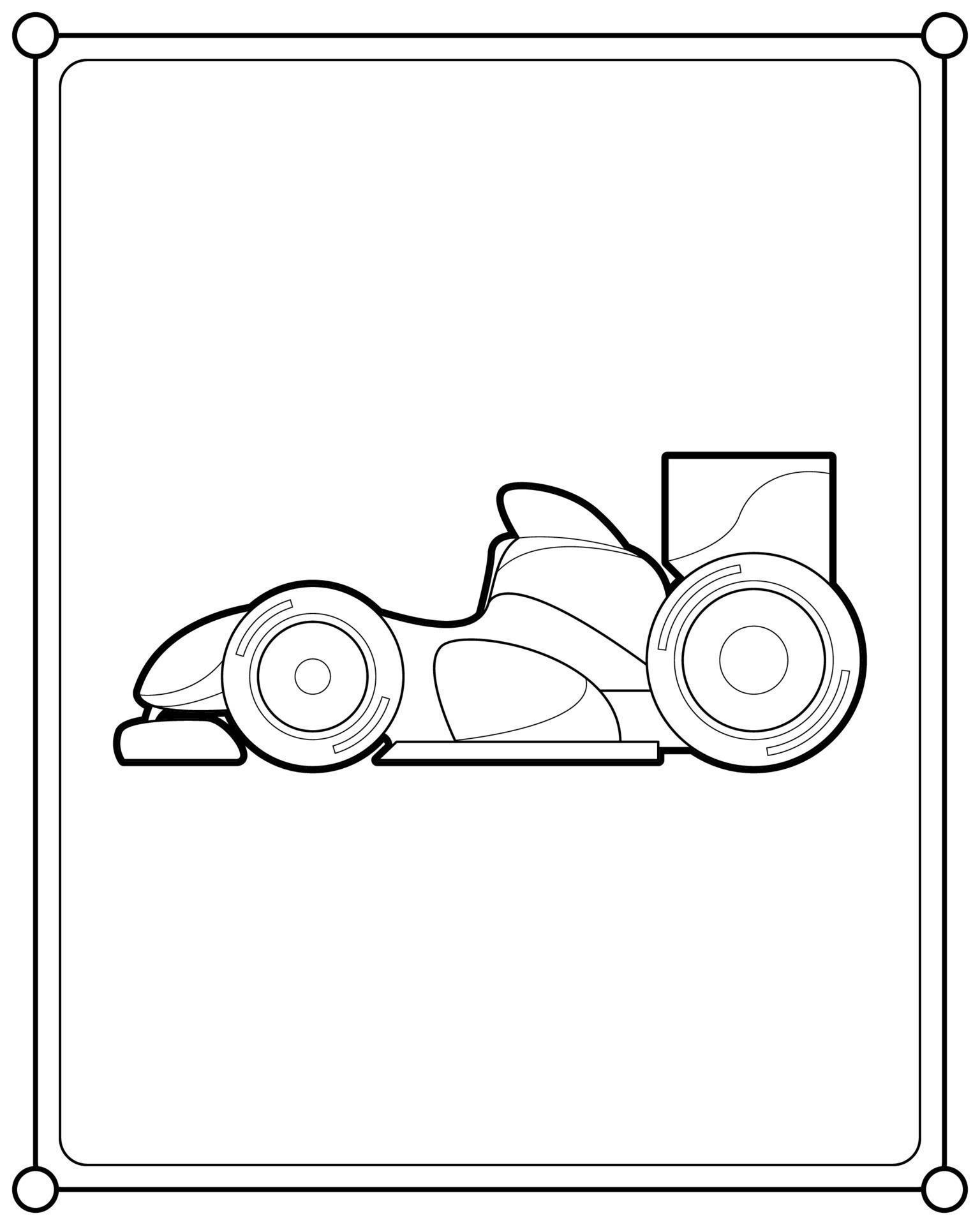 Racing car suitable for children&rsquo;s coloring page vector illustration