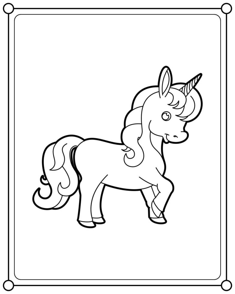 hermoso unicornio adecuado para la ilustración de vector de página para colorear de los niños