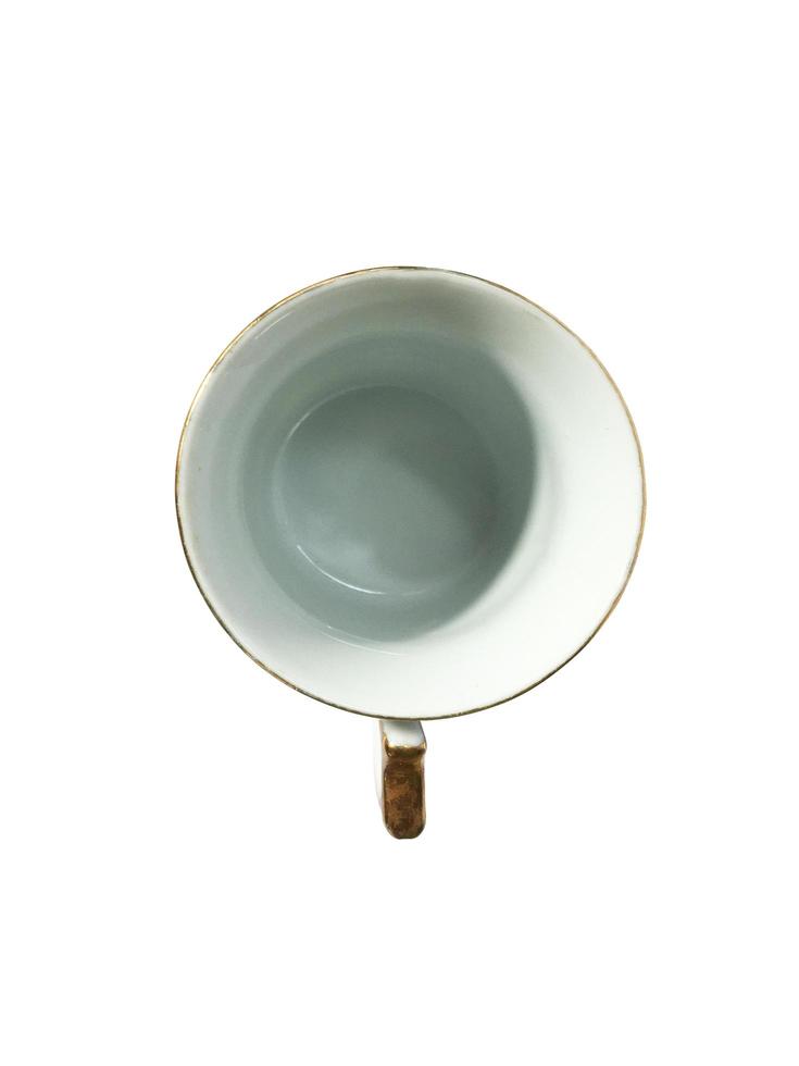Tea cup on white background with clipping path for work. Top view photo