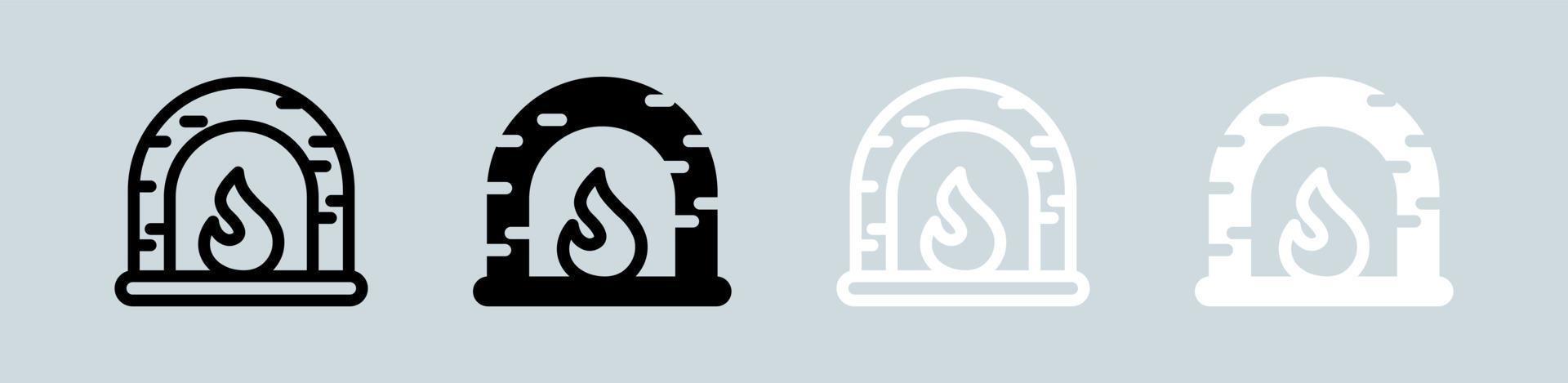 Fireplace icon set in black and white. Hygge signs vector illustration.