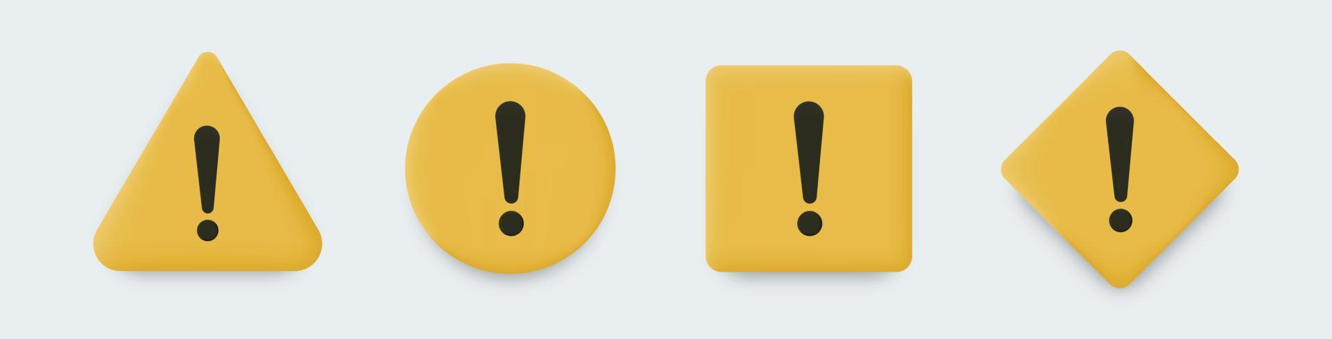 Warning message concept represented by 3d exclamation mark icon. Exclamation symbol in different shape. vector