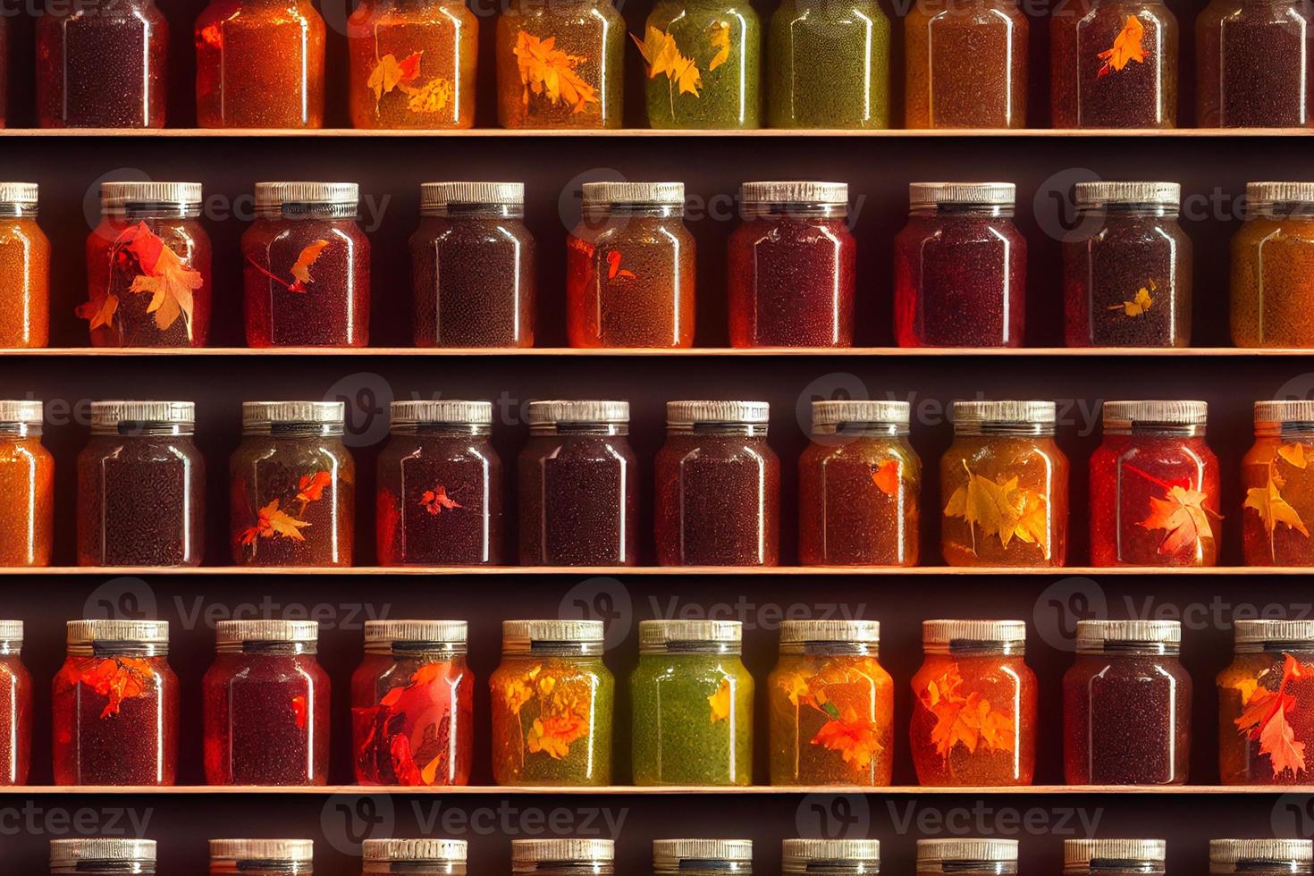 Shelf full of jars 3d illustration seamless pattern. photo
