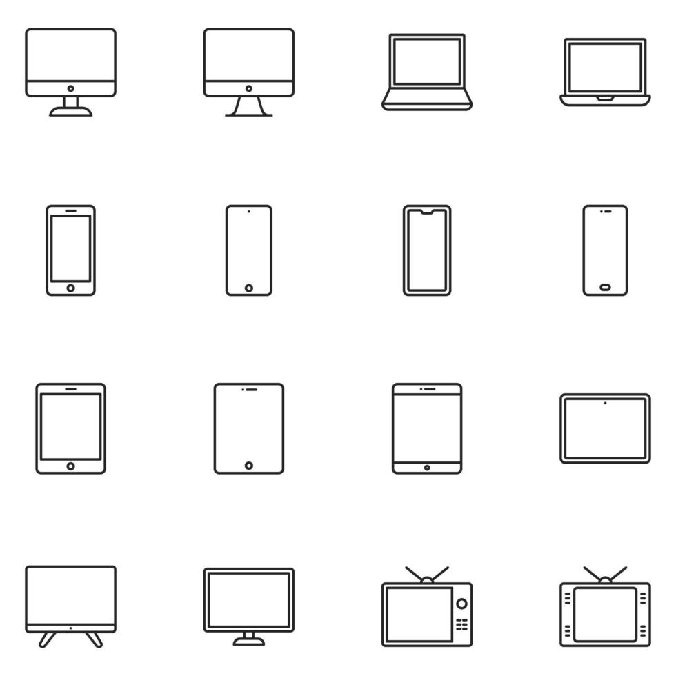 conjunto de iconos de línea de dispositivo electrónico vector