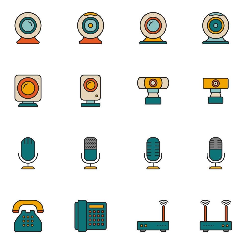 Electronic Device Filled Line Icon Set vector