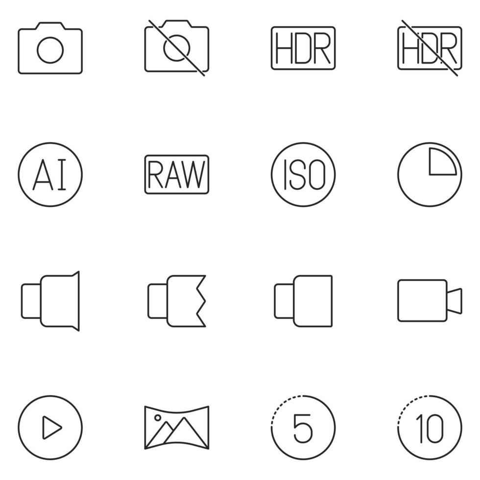 Photography Line Icon Set Vector