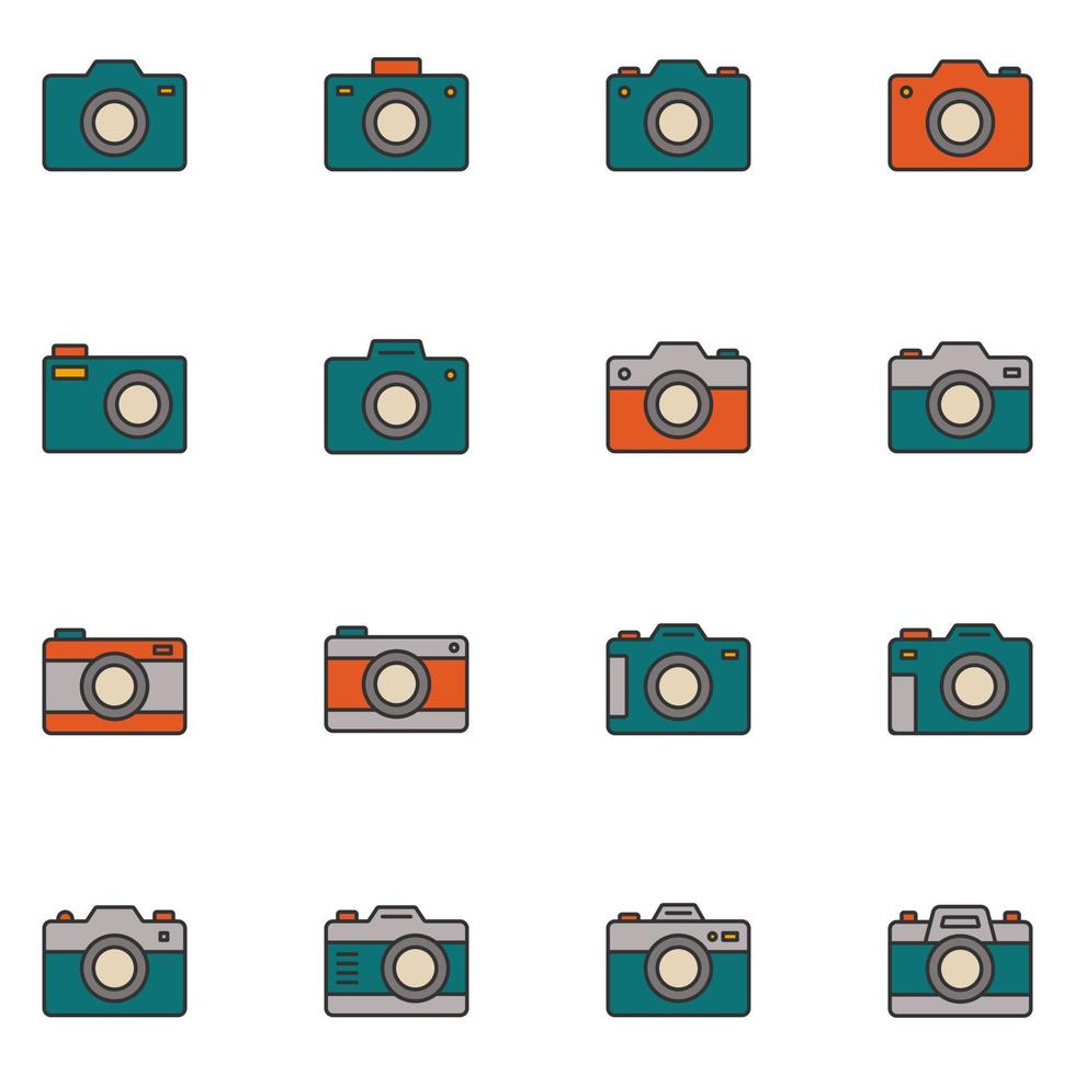 vector de conjunto de iconos de línea llena de cámara