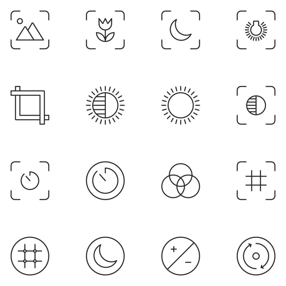 Photography Line Icon Set Vector