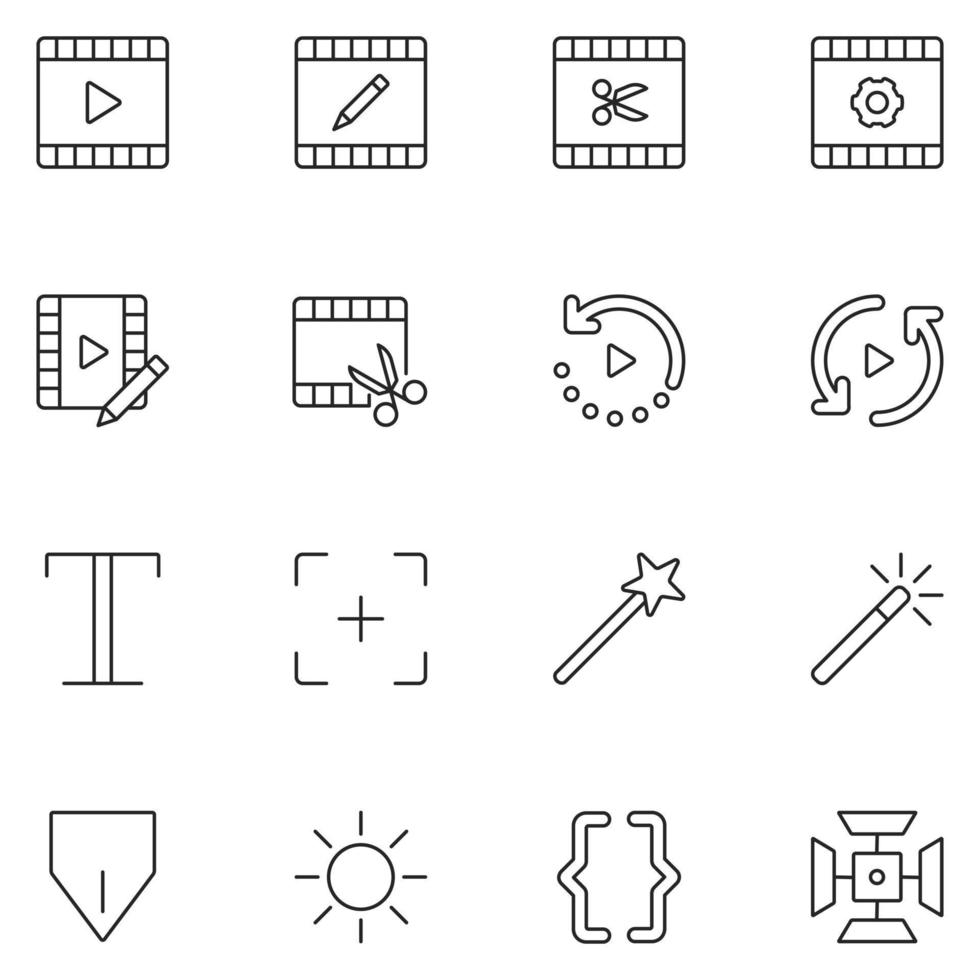 Video Editing Line Icon Set vector