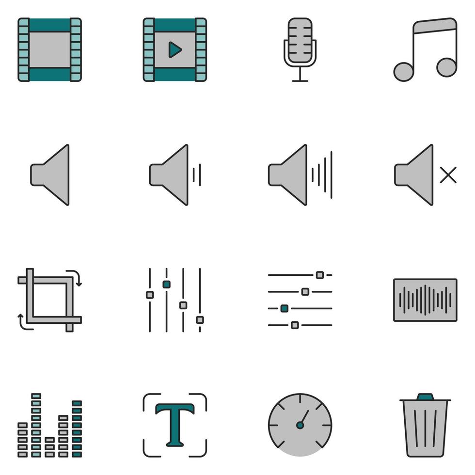 conjunto de iconos de línea llena de edición de video vector