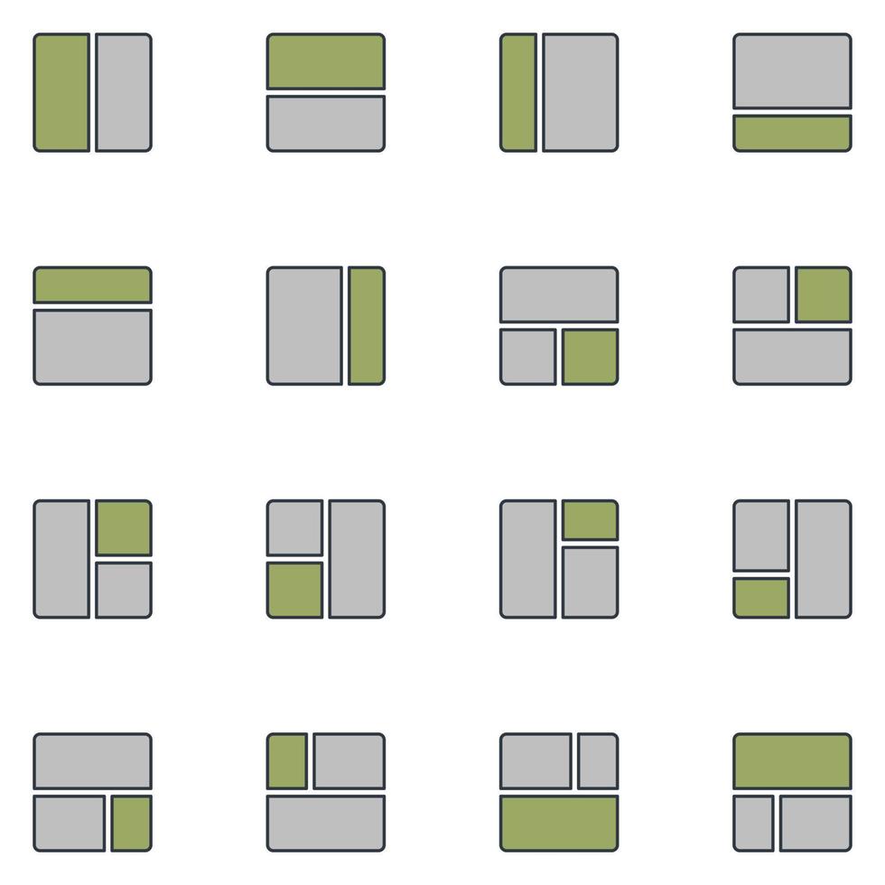 Page Grid Filled Line Icon Set vector