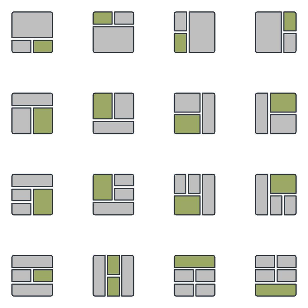 Page Grid Filled Line Icon Set vector