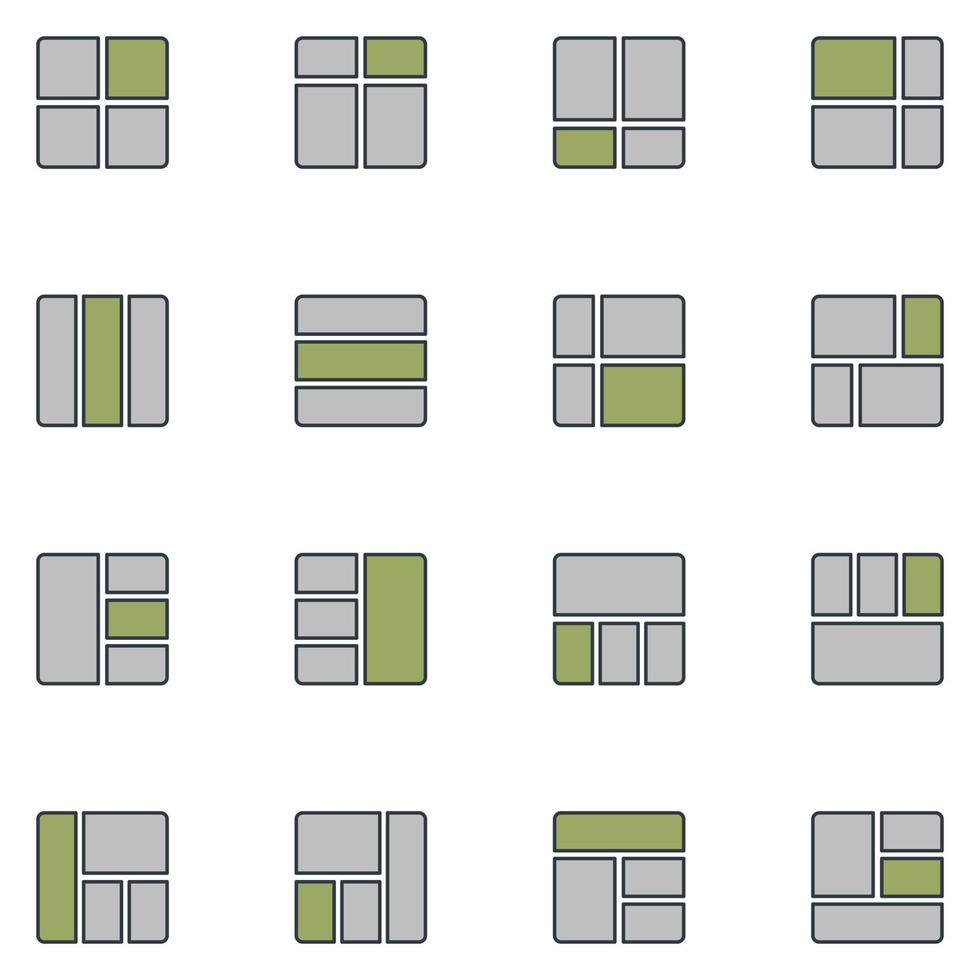 Page Grid Filled Line Icon Set vector