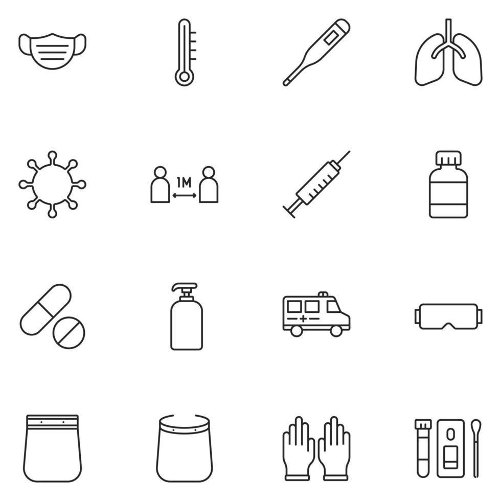 Covid Line Icon Set Vector