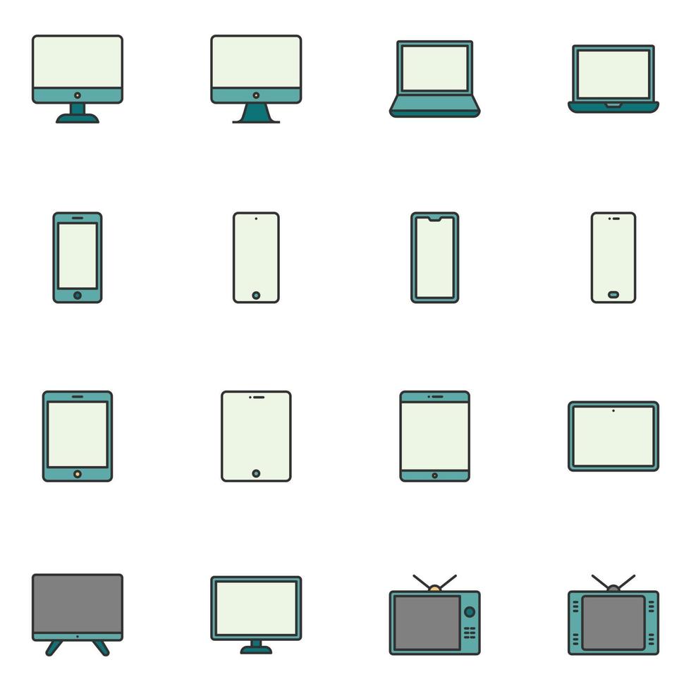 Electronic Device Filled Line Icon Set vector