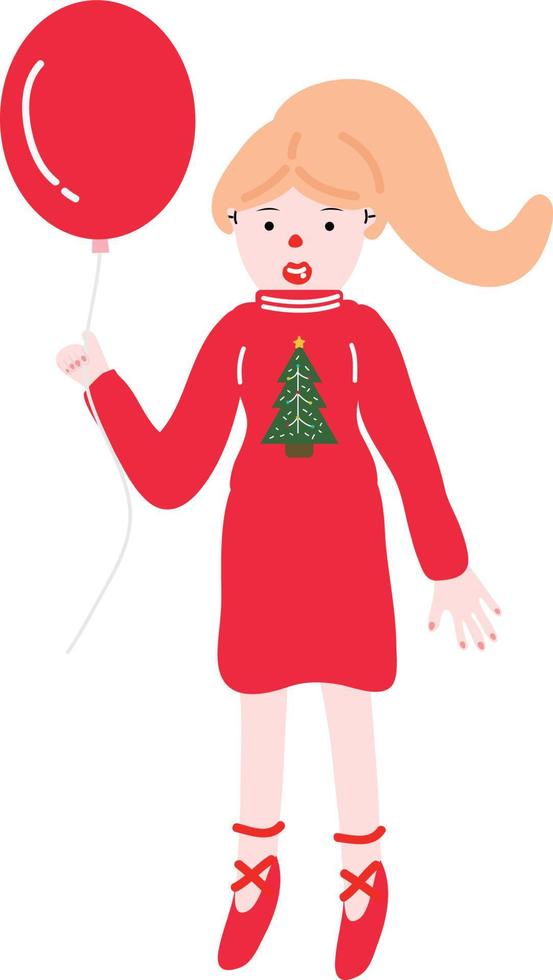 Christmas girl holding balloons in hand vector