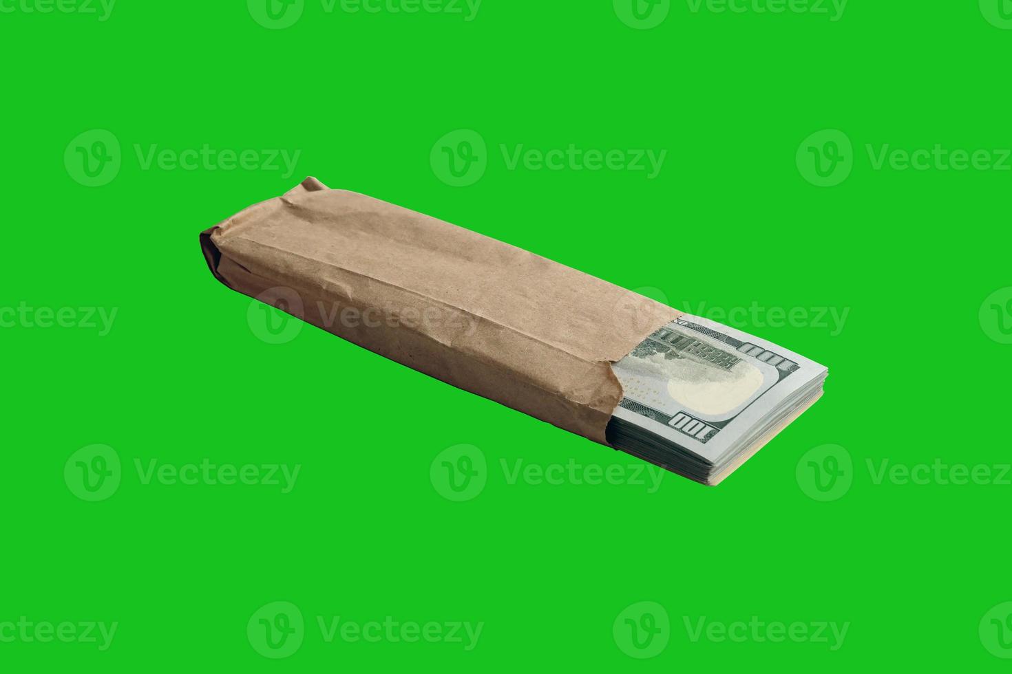 Bundle of US dollar bills isolated on chroma keyer green. Pack of american money with high resolution on perfect green mask photo