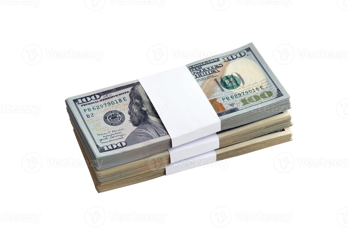 Bundle of US dollar bills isolated on white. Pack of american money with high resolution on perfect white background photo