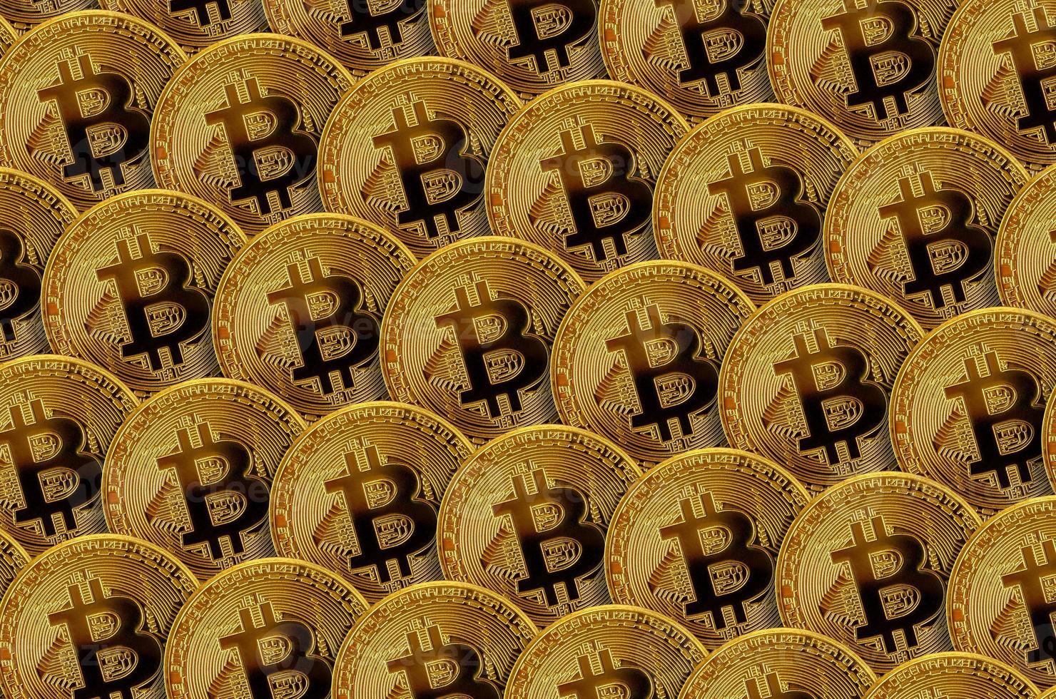 Pattern of many golden bitcoins. Cryptocurrency mining concept photo