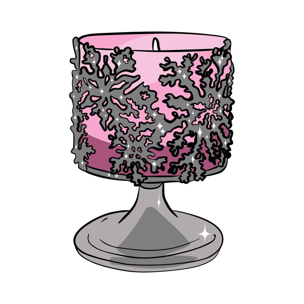 Silver candlestick holder with candle in doodle technique vector illustration