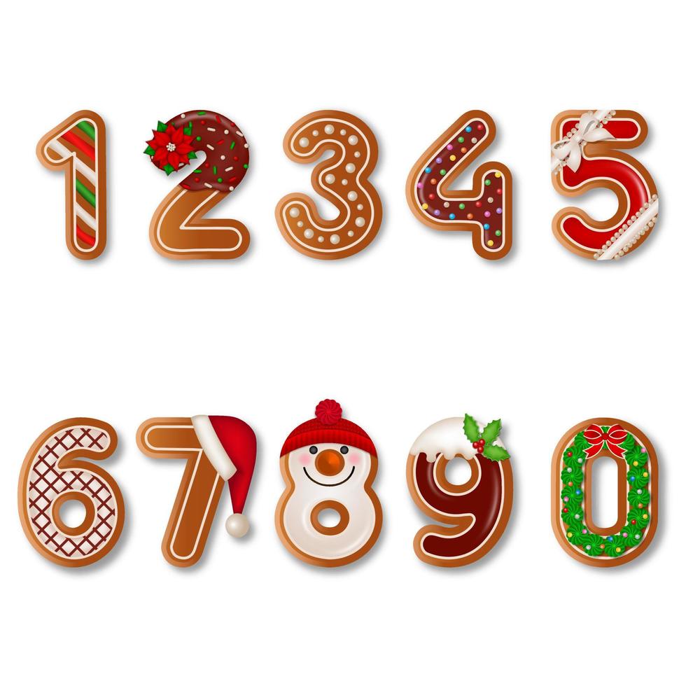 set of christmas gingerbread cookies. collection of isolated gingerbread numbers vector