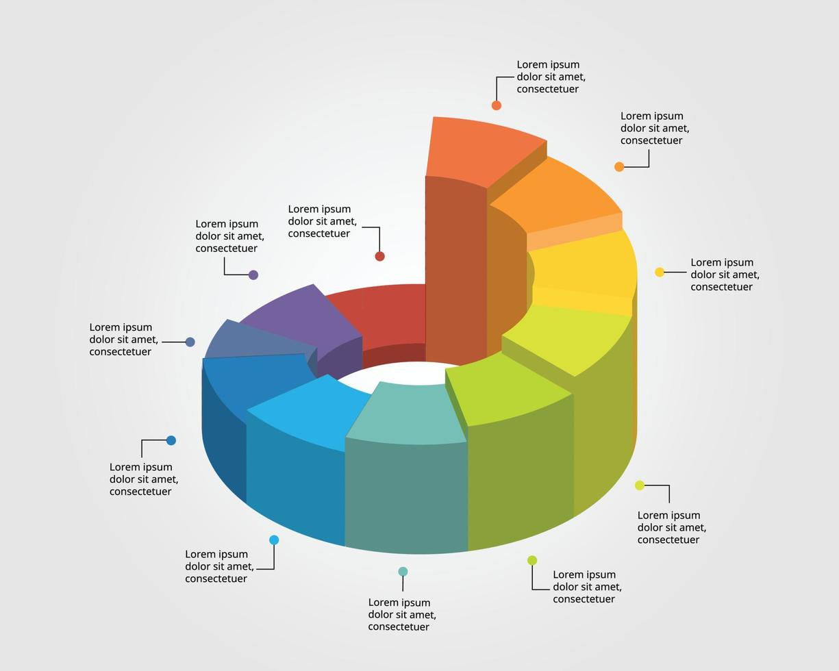 plantilla de gráfico circular circular para infografía para presentación de 11 elementos vector