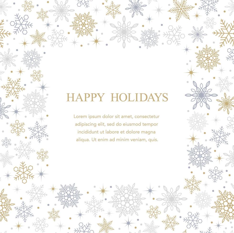 Happy Holidays Vector Abstract Square Frame Illustration With Snowflakes And Text Space.