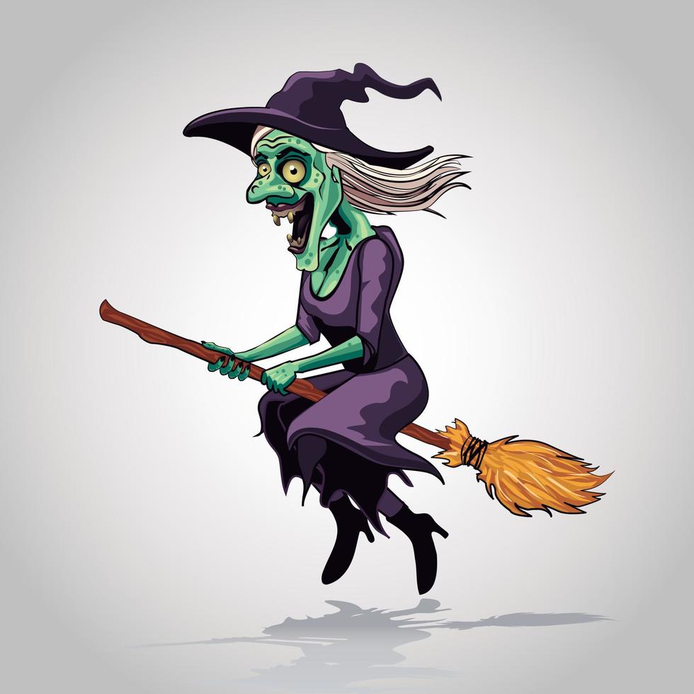 Witch flying on a broomstick. halloween cartoon. vector