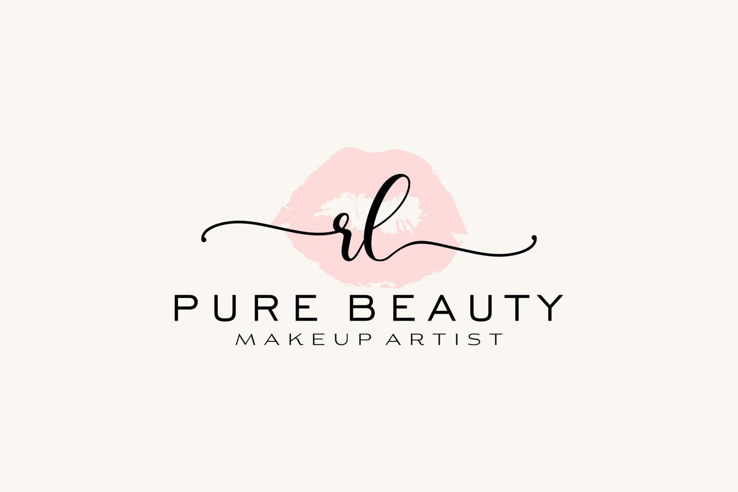 Initial RL Watercolor Lips Premade Logo Design, Logo for Makeup Artist Business Branding, Blush Beauty Boutique Logo Design, Calligraphy Logo with creative template. vector