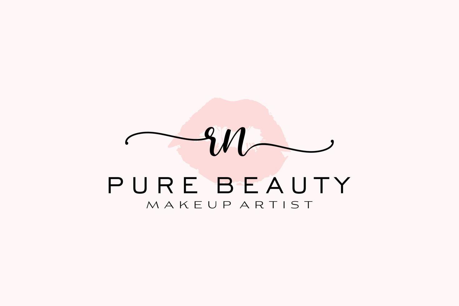 Initial RN Watercolor Lips Premade Logo Design, Logo for Makeup Artist Business Branding, Blush Beauty Boutique Logo Design, Calligraphy Logo with creative template. vector