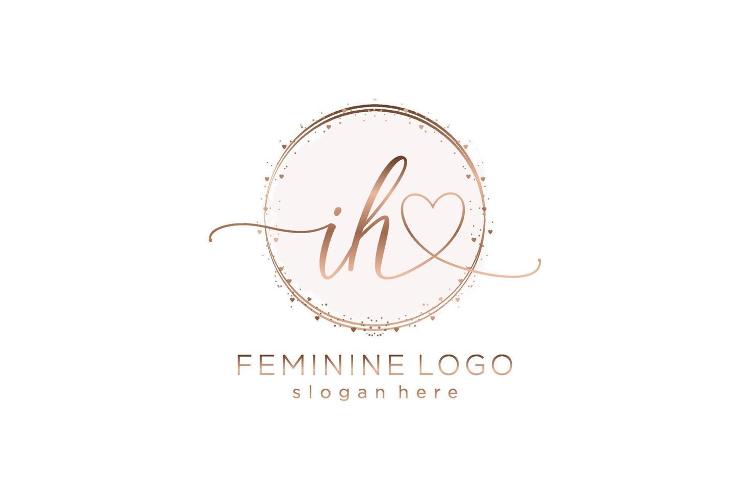 Initial IH handwriting logo with circle template vector logo of initial wedding, fashion, floral and botanical with creative template.