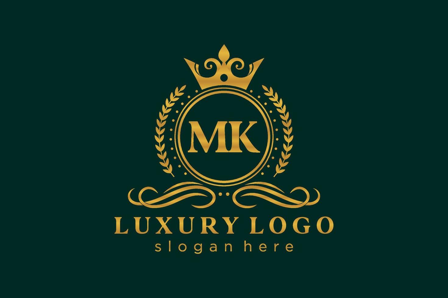 Initial MK Letter Royal Luxury Logo template in vector art for Restaurant, Royalty, Boutique, Cafe, Hotel, Heraldic, Jewelry, Fashion and other vector illustration.
